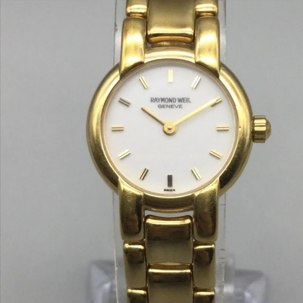 Vtg Raymond Weil Geneve Womens Watch 21mm 18k Gold Plated New Battery 6.75